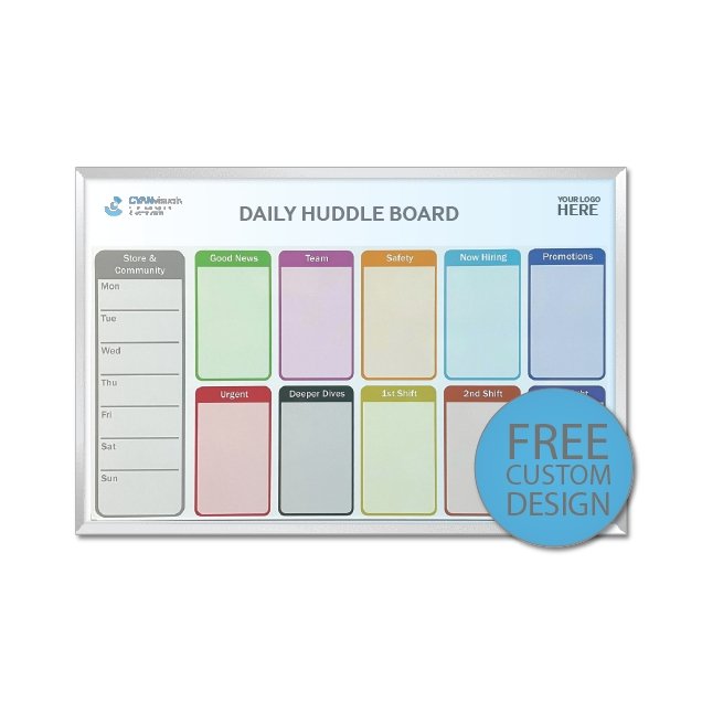 DAILY HUDDLE/ KANBAN - Dry Erase Magnetic Board - Industrial Grade Whiteboard (Custom Printed & Free Design Included) - CYANvisuals