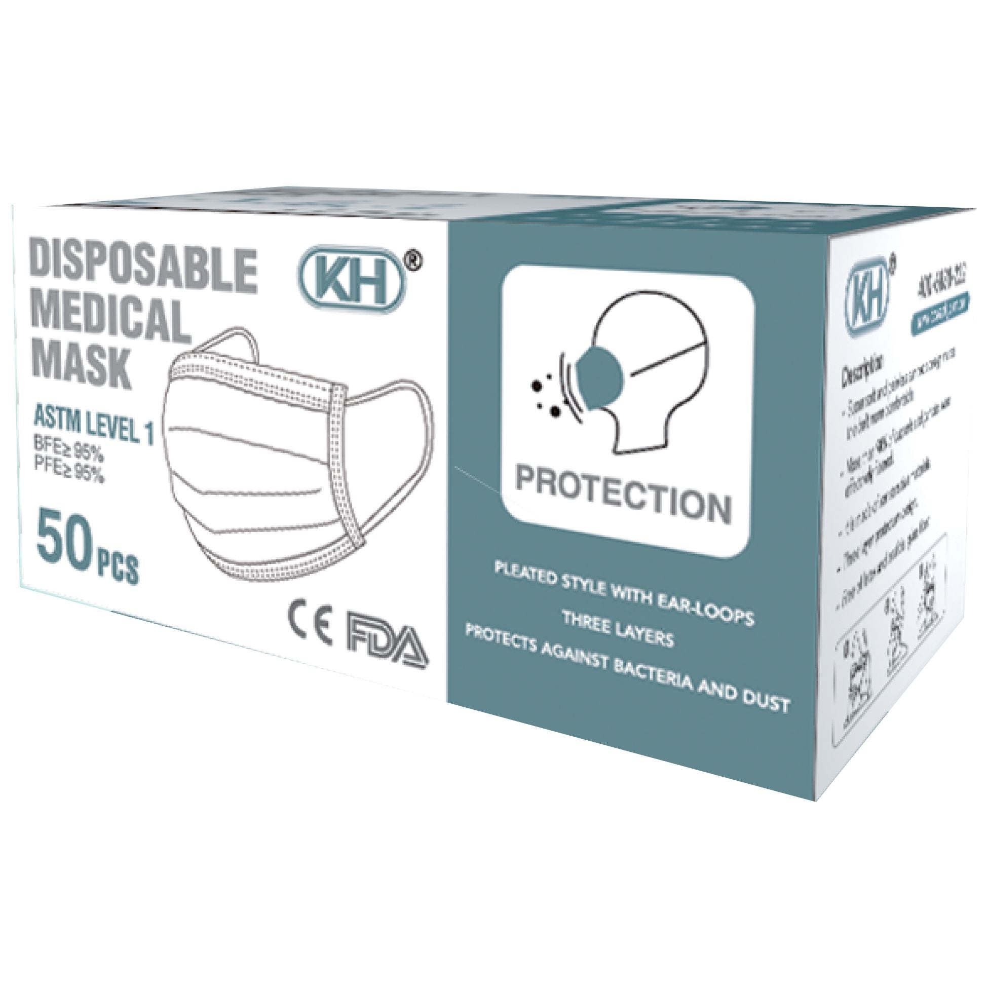 3-Ply Disposable Face Masks - ASTM Level 1 (Box of 50) - CYANvisuals