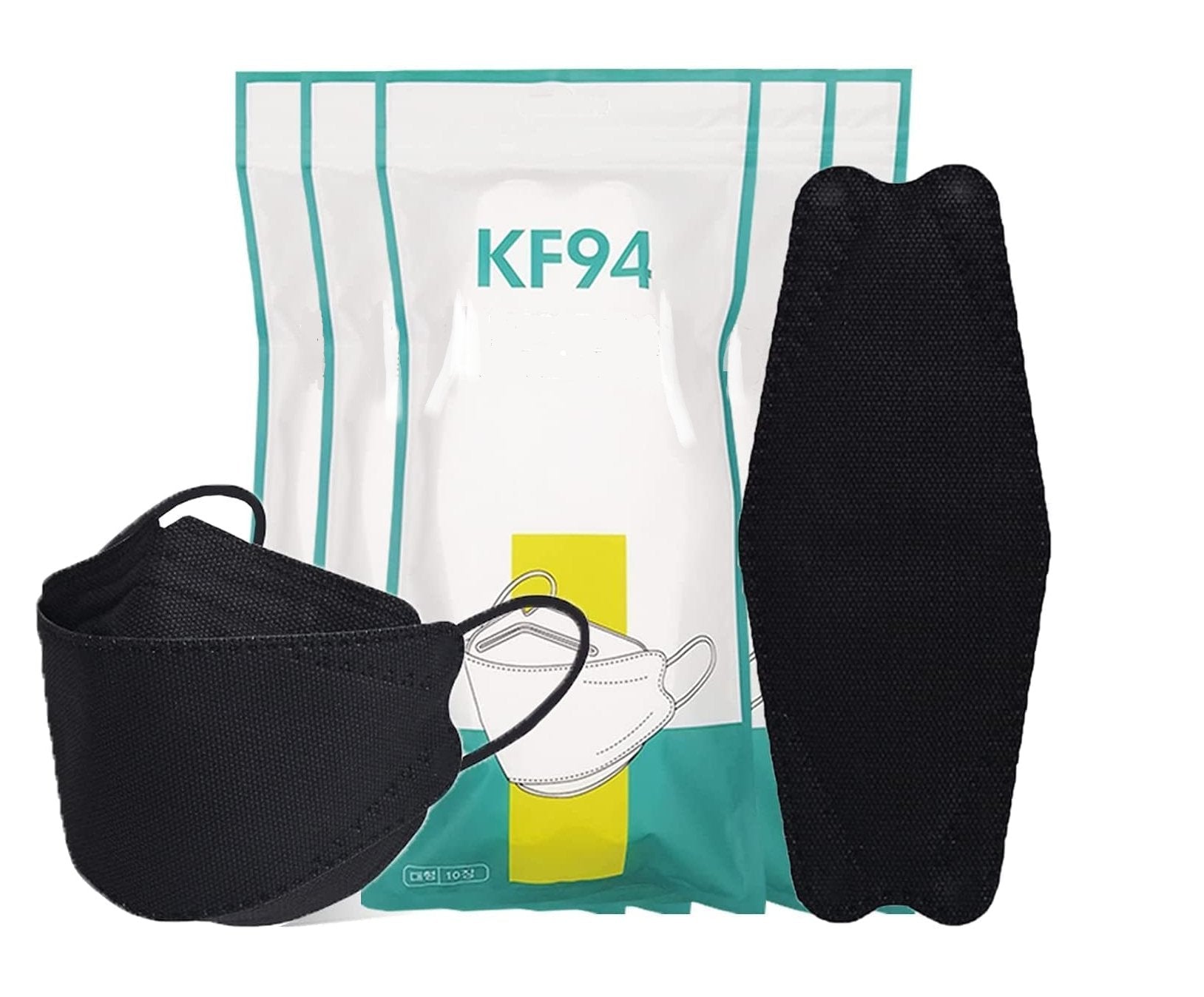 Black KN95 Respirator Face Masks (KF94 Fish Shape) - Pack of 10 - CYANvisuals