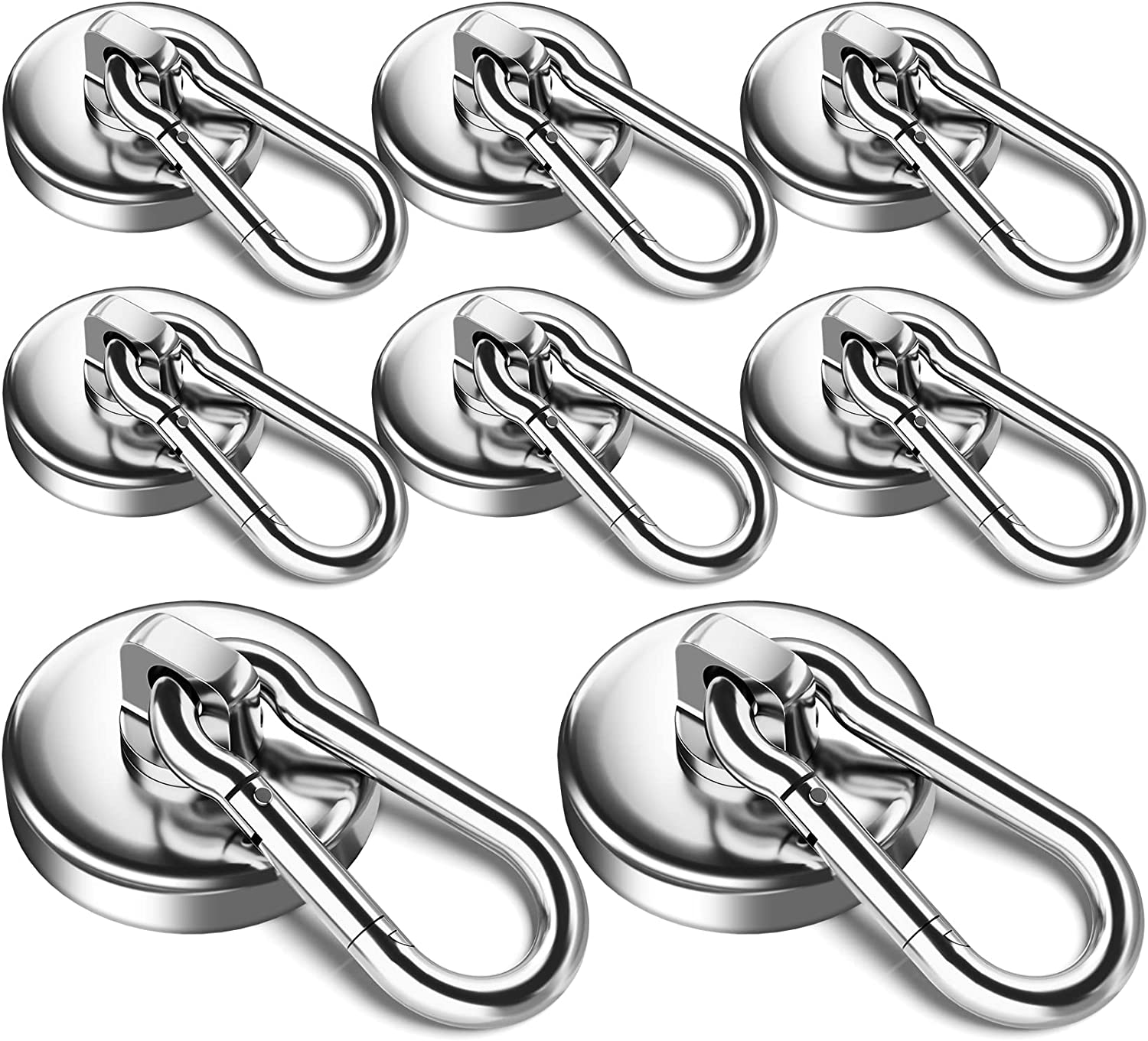Magnetic Hooks with Swivel Carabiner (8 pack)- 100LBS Heavy Duty Neodymium Magnetic Hook - CYANvisuals