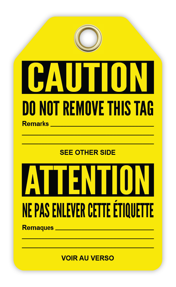 Safety Tag: Bilingual - Caution - MACHINERY BEING WORKED ON - MACHINE EN COURS DE REPARATION - CYANvisuals