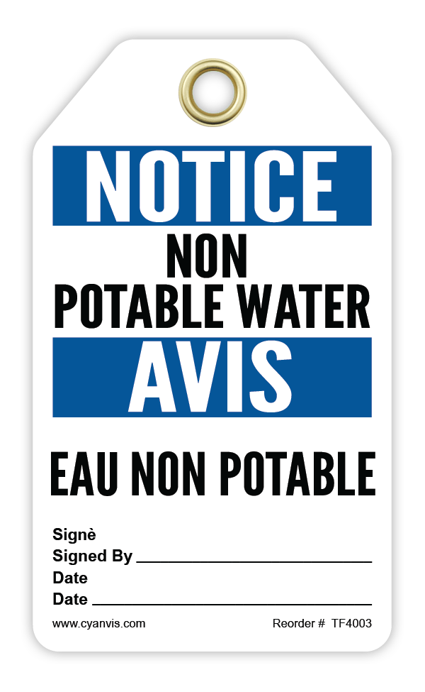 Safety Tag: Bilingual - Notice - NON POTABLE WATER - AVIS - EAU NON POTABLE - CYANvisuals