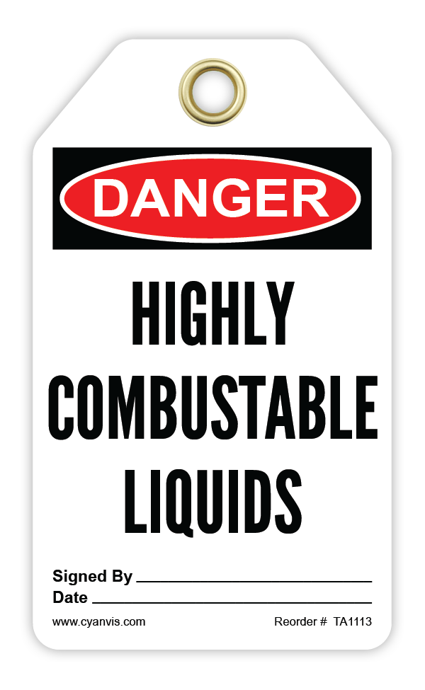 Safety Tag: Danger - HIGHLY COMBUSTABLE LIQUIDS - CYANvisuals