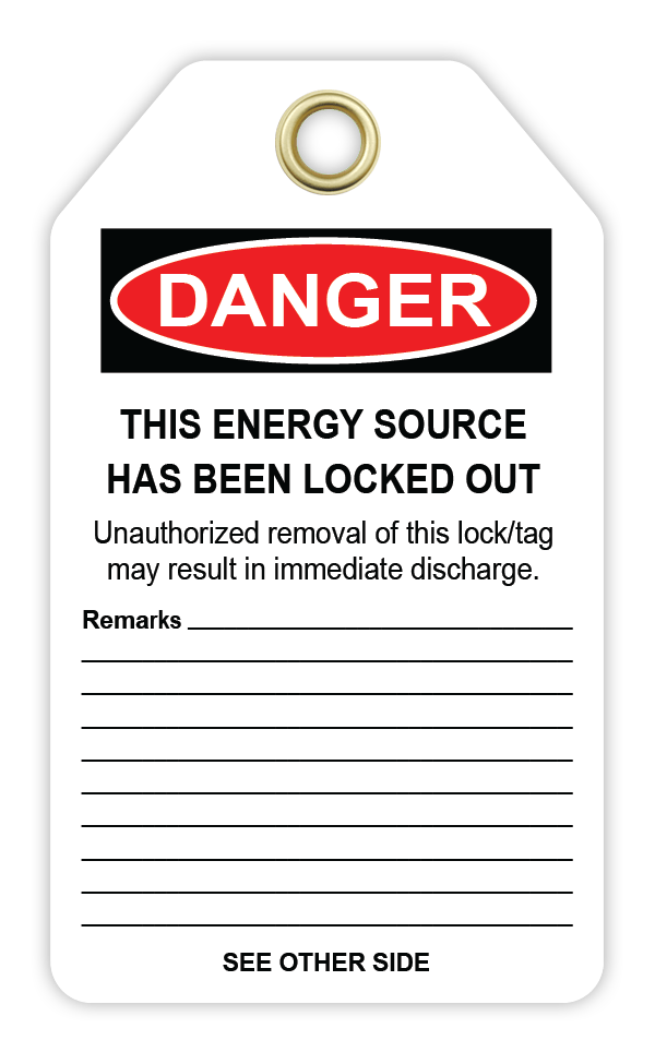Safety Tag: Lockout - DO NOT ENERGIZE. THIS LOCK/TAG MAY BE REMOVED BY - CYANvisuals