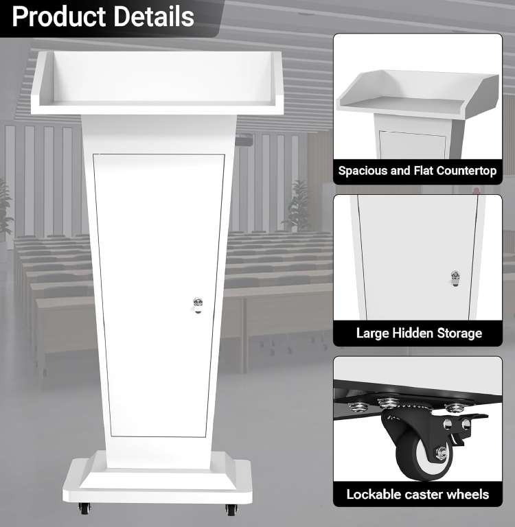 Custom Branded Mobile Lectern & Lean Communication Hub - Mobile Heavy Duty Metal Consturction