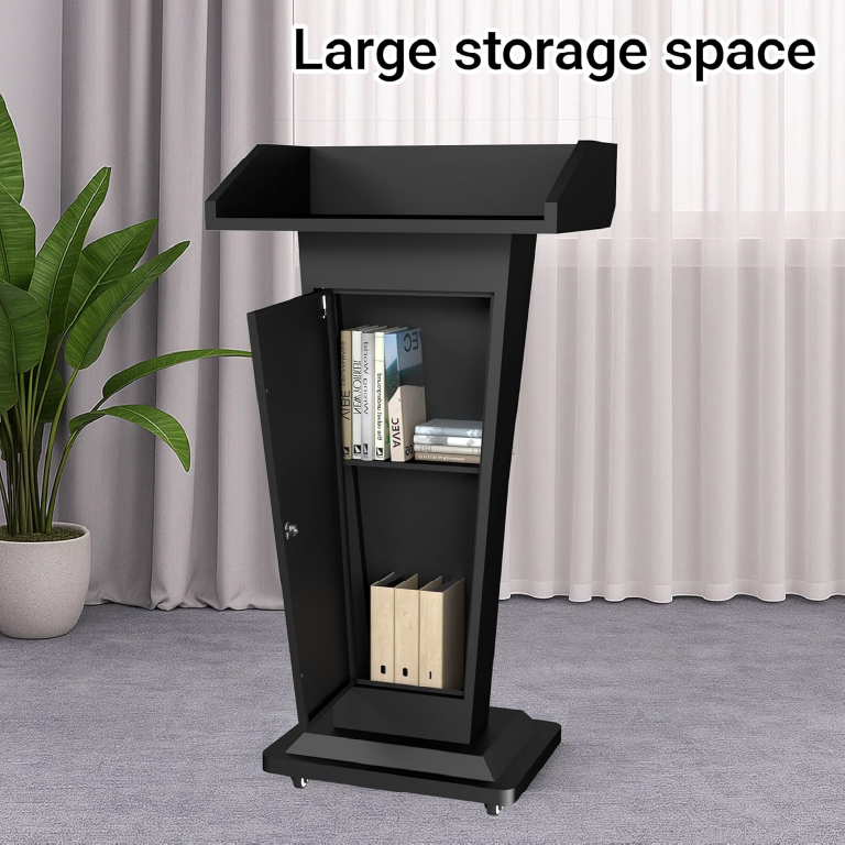 Branded Rounded Lectern Custom Branded Mobile Lectern & Lean Communication Hub - Mobile Heavy