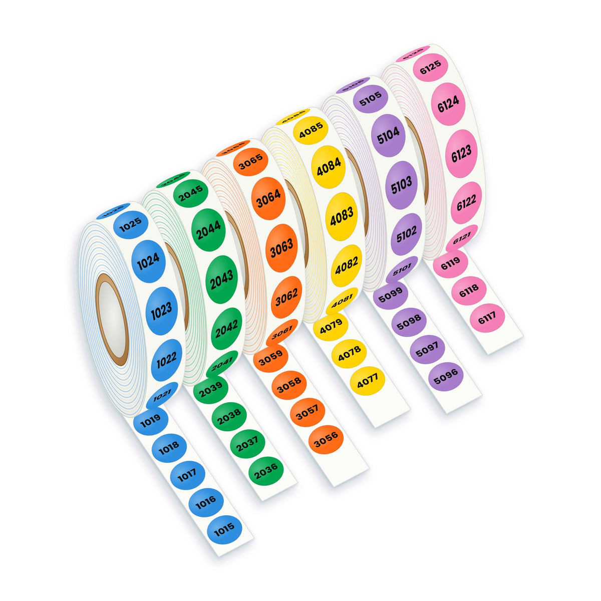 Custom Round Labels on Rolls - Waterproof Polypropylene (BOPP) - Colour-Coded & Numbered - Custom Printed - Free Design