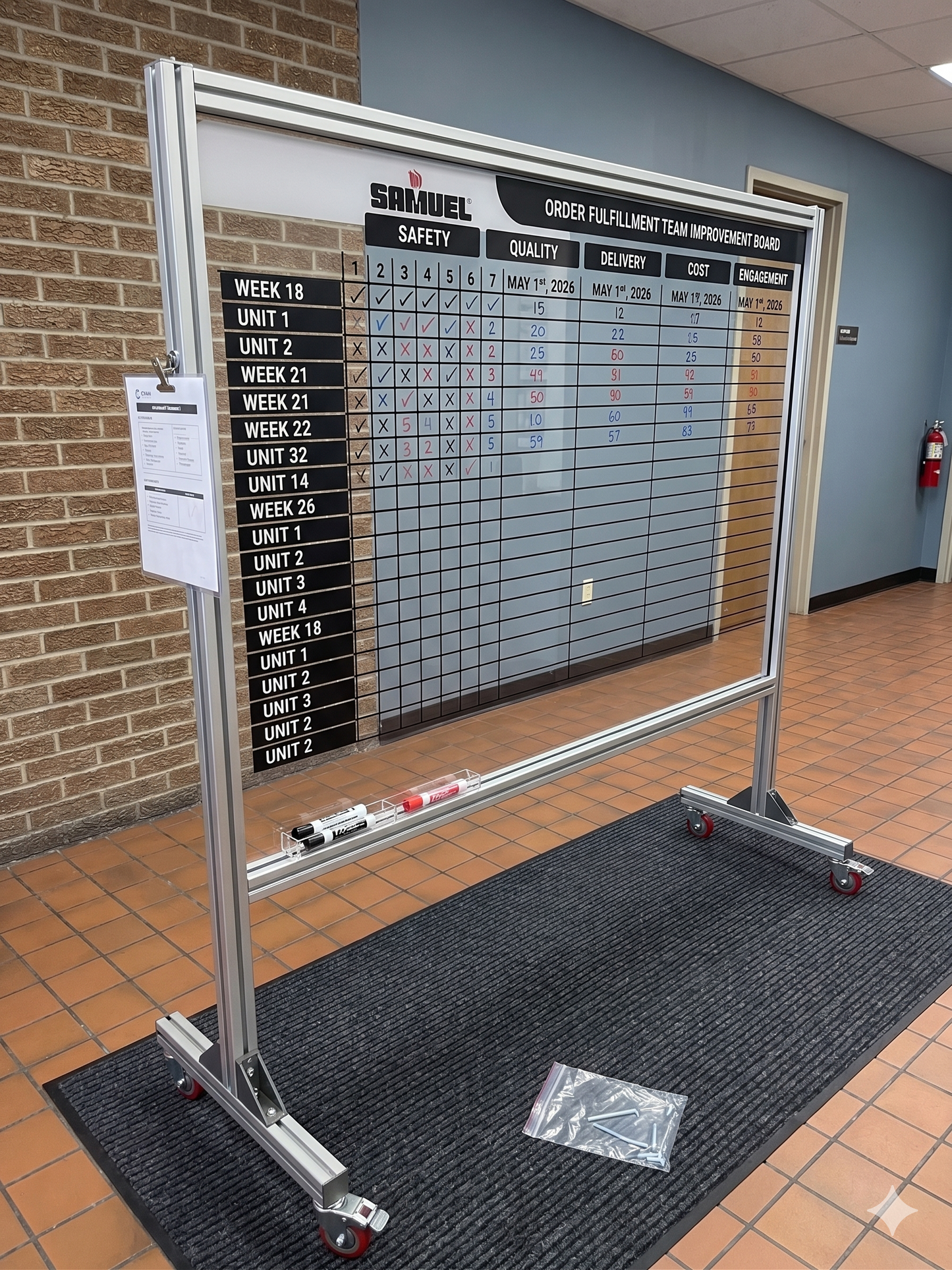 Architectural Series | Transparent See-Through Visual Management Board | Custom Printed Acrylic | Mobile Huddle & KPI Board