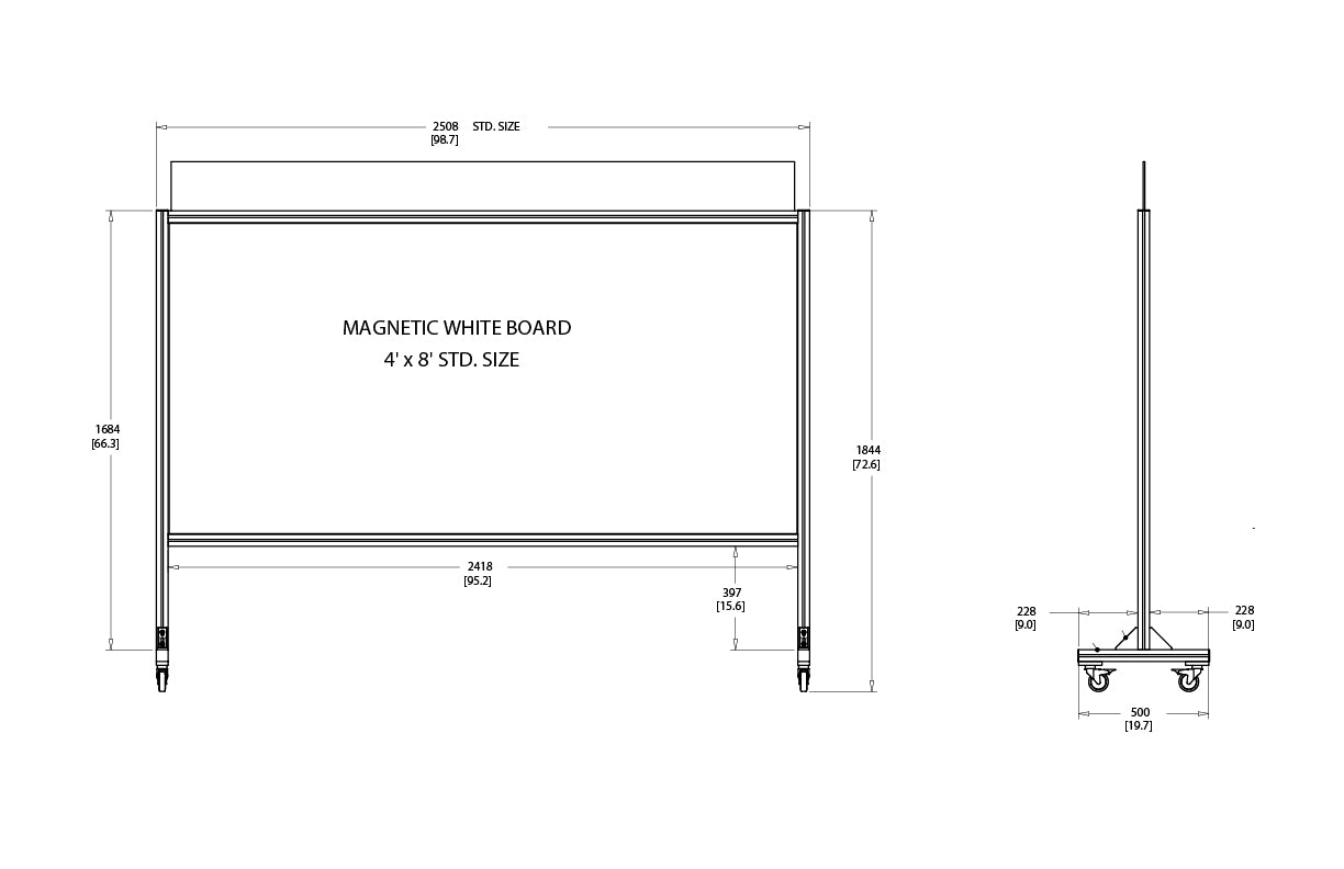 Heavy-Duty Mobile Whiteboard with Rolling Stand | 8-Foot 96-inch T-Slot Aluminum Frame | Free Custom Artwork | Single Sided.