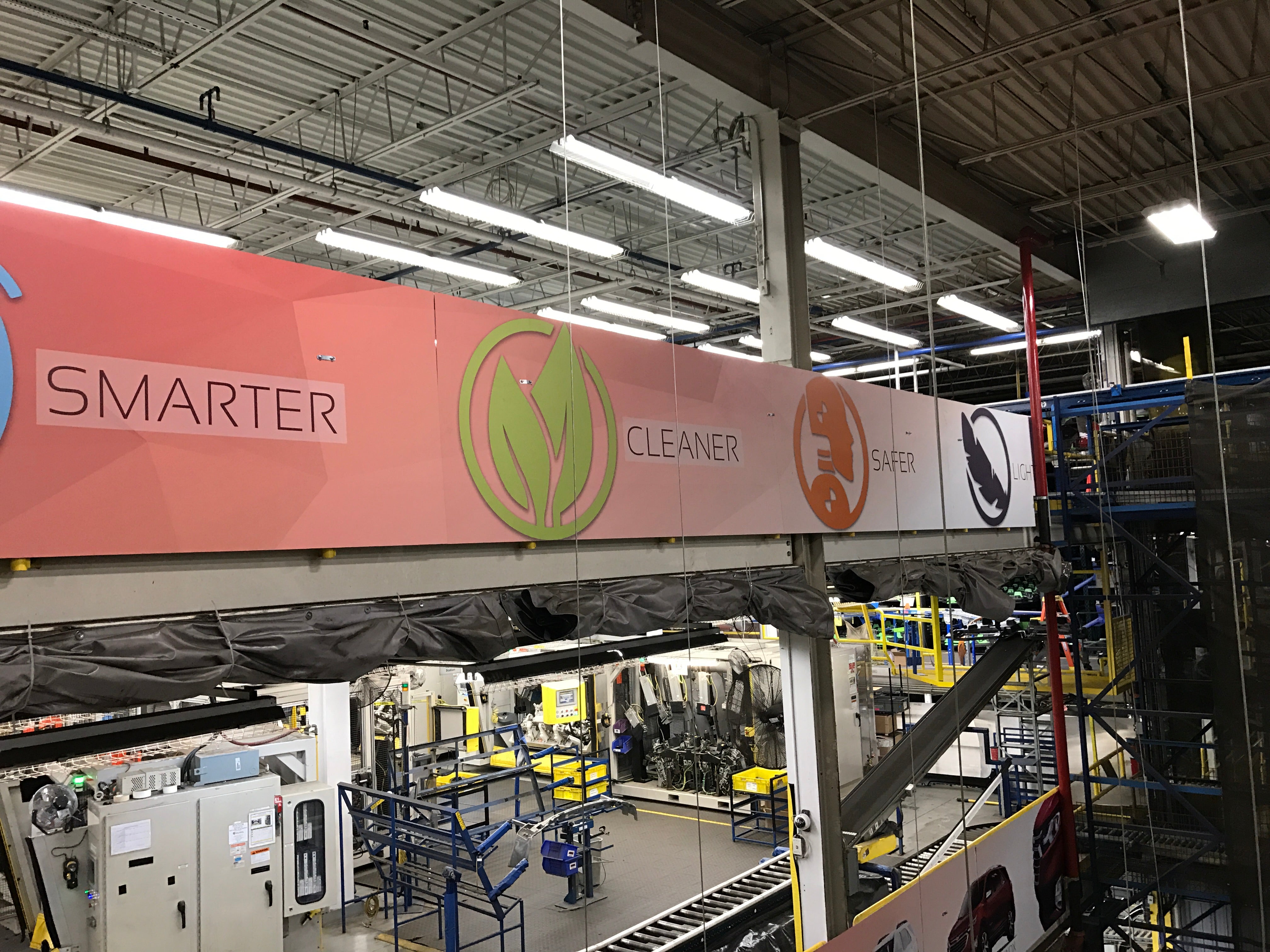Free Design | Custom Factory Shop Floor Production Line Wayfinding Signs: Double-Sided Durable Aluminum (ACM), Hanging, Grommets