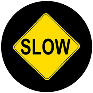 Projected yellow SLOW diamond gobo for speed reduction at blind corners and dock approaches — CYANvisuals