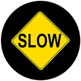 Projected yellow SLOW diamond gobo for speed reduction at blind corners and dock approaches — CYANvisuals