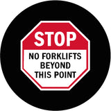 Projected STOP no forklifts gobo for keeping powered trucks out of pedestrian-only areas — CYANvisuals