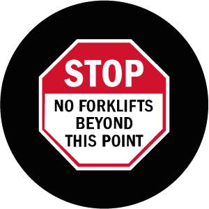 Projected STOP no forklifts gobo for keeping powered trucks out of pedestrian-only areas — CYANvisuals