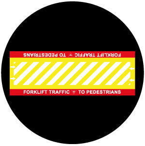 Projected hatched crosswalk gobo with forklift yield symbol for shared pedestrian and truck routes — CYANvisuals