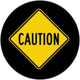 Projected yellow CAUTION diamond gobo for marking hazard areas on warehouse floors — CYANvisuals