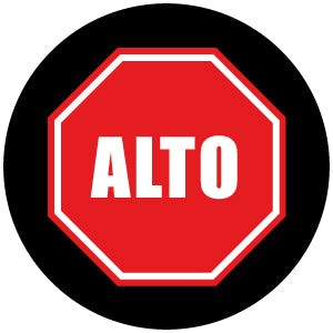 Projected bilingual STOP ALTO gobo for English and Spanish speaking warehouse crews — CYANvisuals