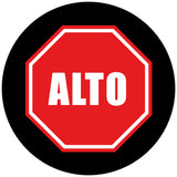 Projected bilingual STOP ALTO gobo for English and Spanish speaking warehouse crews — CYANvisuals