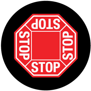 Projected 4-way STOP gobo for controlling traffic at four-way warehouse aisle intersections — CYANvisuals