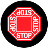 Projected 4-way STOP gobo for controlling traffic at four-way warehouse aisle intersections — CYANvisuals