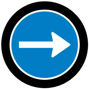 Projected round directional arrow gobo for guiding traffic flow and wayfinding on plant floors — CYANvisuals