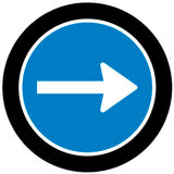 Projected round directional arrow gobo for guiding traffic flow and wayfinding on plant floors — CYANvisuals