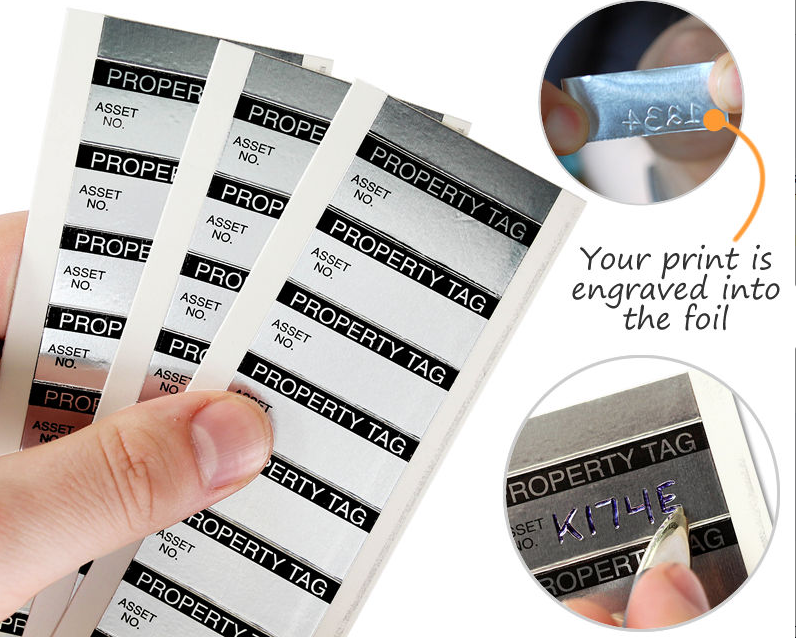 Embedded Print, Custom Metal Asset Tags - Embedded Print - 2"x.75" 5mil