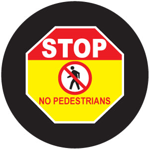 Projected STOP no pedestrians gobo for forklift traffic zones closed to foot traffic — CYANvisuals