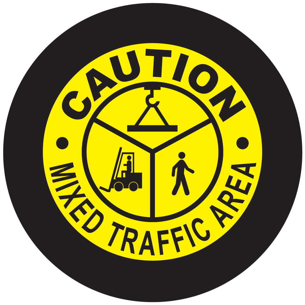 Projected mixed traffic CAUTION gobo for aisles shared by forklifts and pedestrians — CYANvisuals