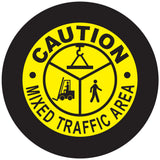 Projected mixed traffic CAUTION gobo for aisles shared by forklifts and pedestrians — CYANvisuals