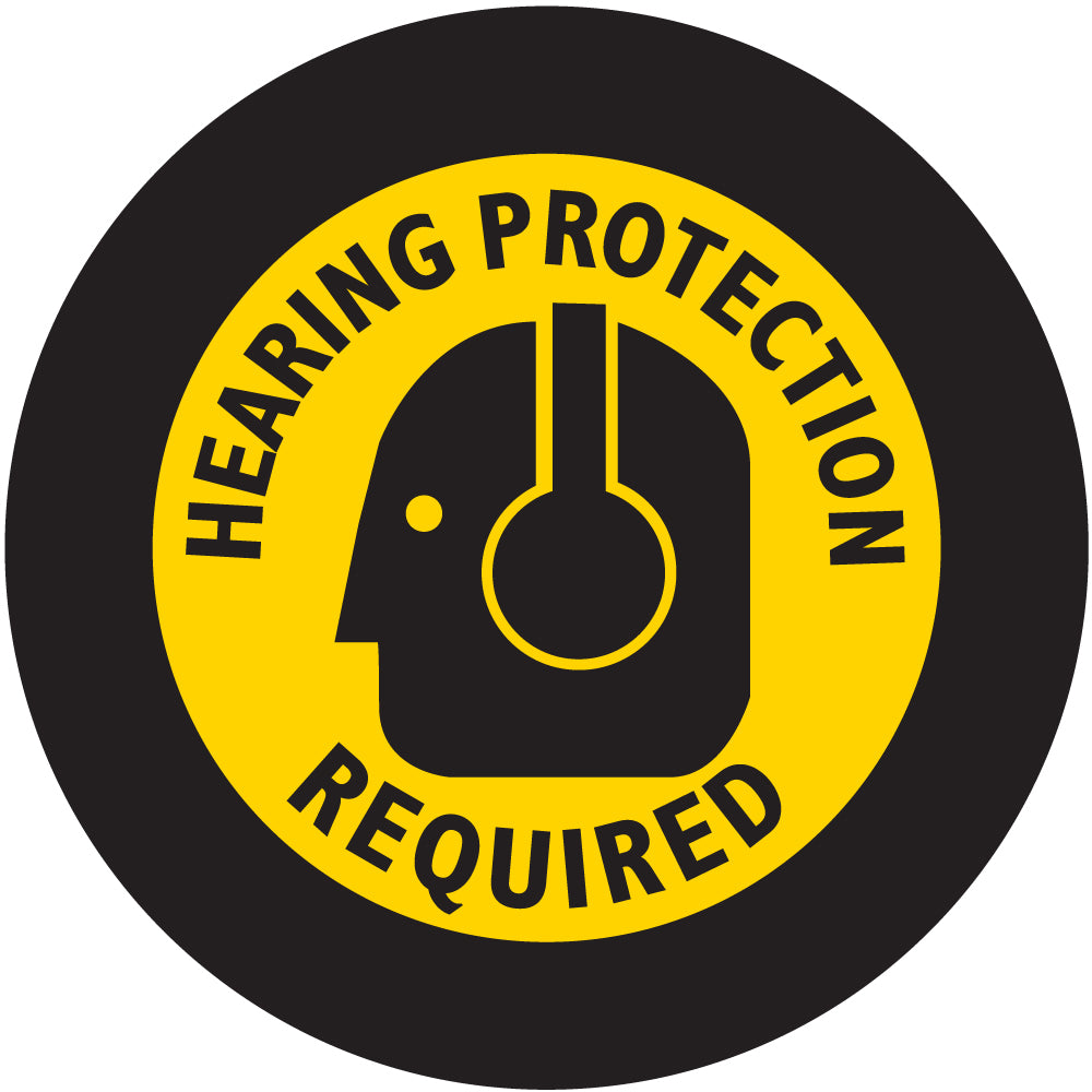 Projected hearing protection required gobo with earplug symbol for noise-controlled work areas — CYANvisuals