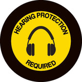 Projected hearing protection required gobo with earmuff symbol for high-noise production zones — CYANvisuals