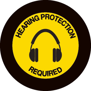 Projected hearing protection required gobo with earmuff symbol for high-noise production zones — CYANvisuals