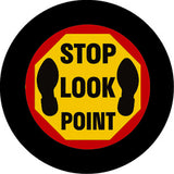Projected STOP LOOK gobo for blind corners and pedestrian decision points on plant floors — CYANvisuals