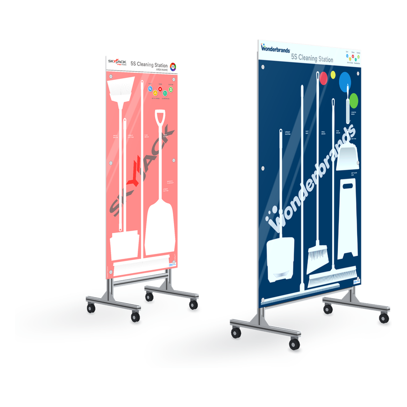 5S shadow boards and cleaning stations on mobile frames