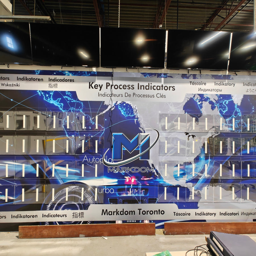 Plant-wide KPI wall with document pockets in an automotive plant