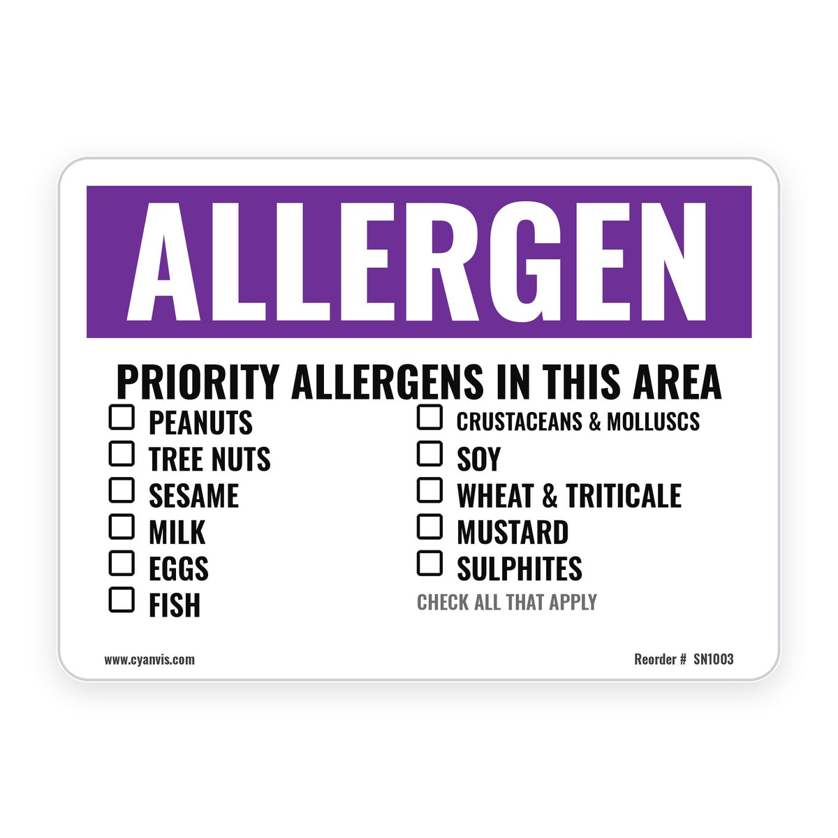 PRIORITY ALLERGENS IN THIS AREA (CANADA) – Allergen Sign – CYANvisuals