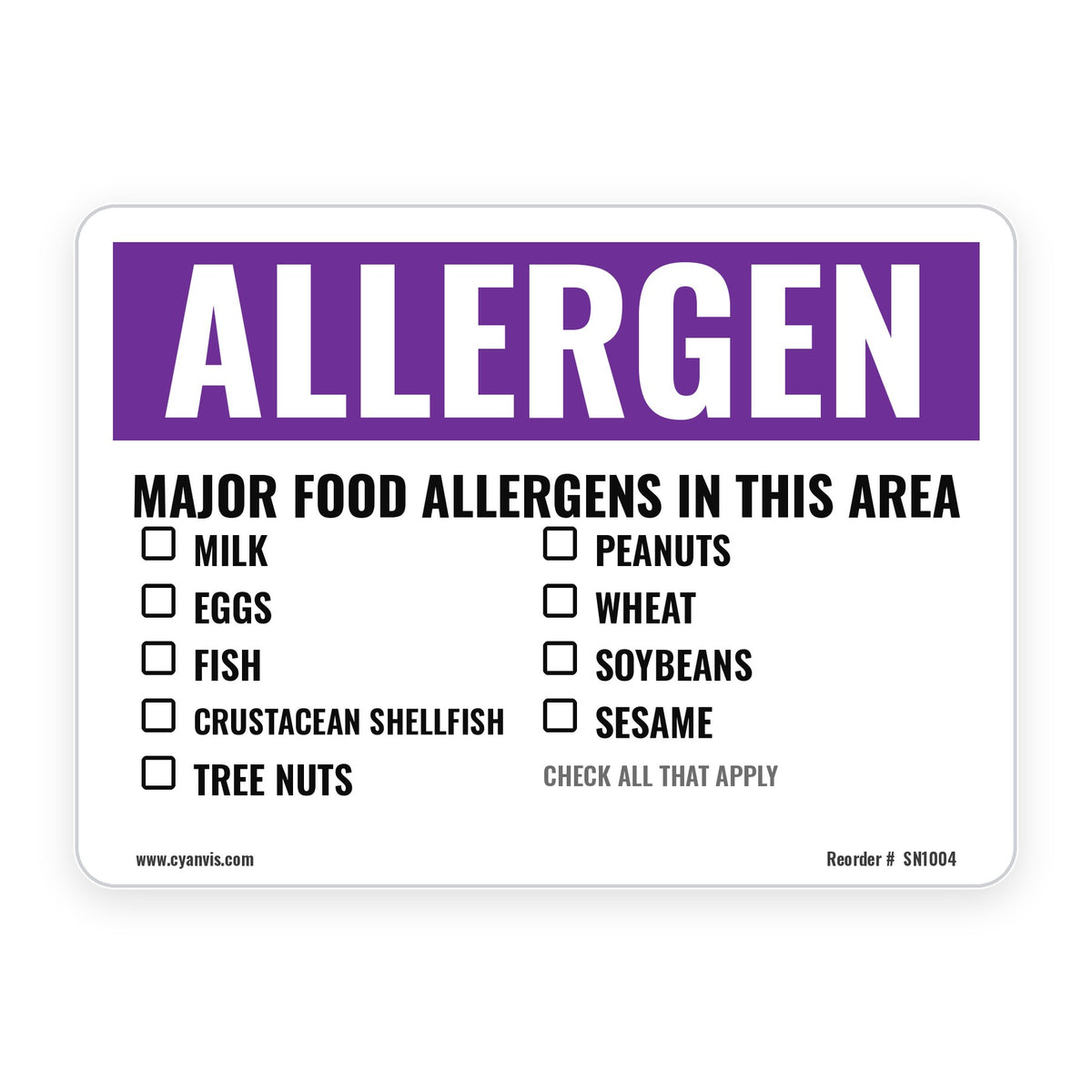 MAJOR FOOD ALLERGENS IN THIS AREA (US) – Allergen Sign – CYANvisuals