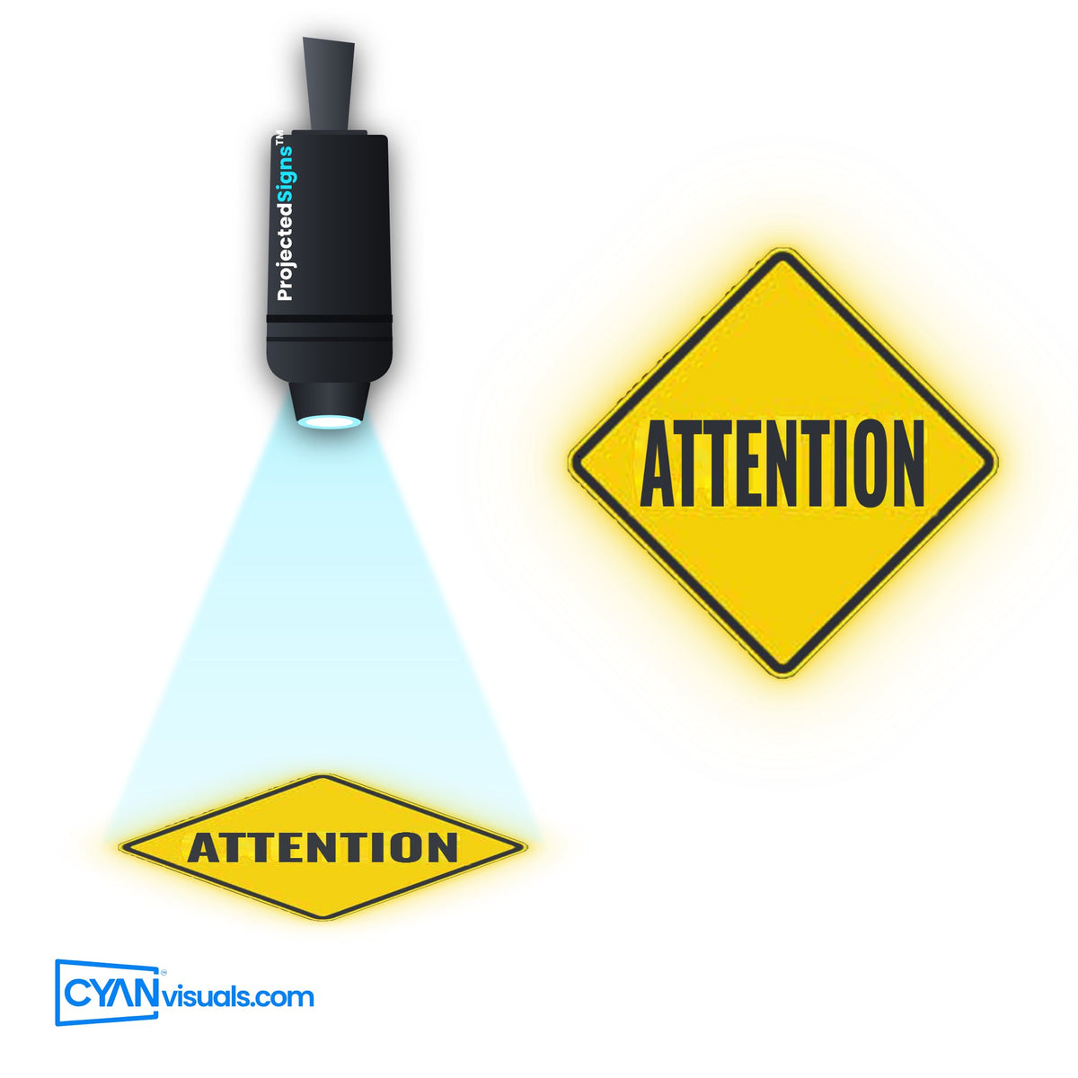 CAUTION Diamond gobo in French projected on the floor by a ProjectedSigns LED sign projector