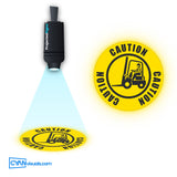 Forklift Traffic CAUTION Spoon gobo projected on the floor by a ProjectedSigns LED sign projector