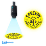 Mixed Traffic CAUTION gobo projected on the floor by a ProjectedSigns LED sign projector