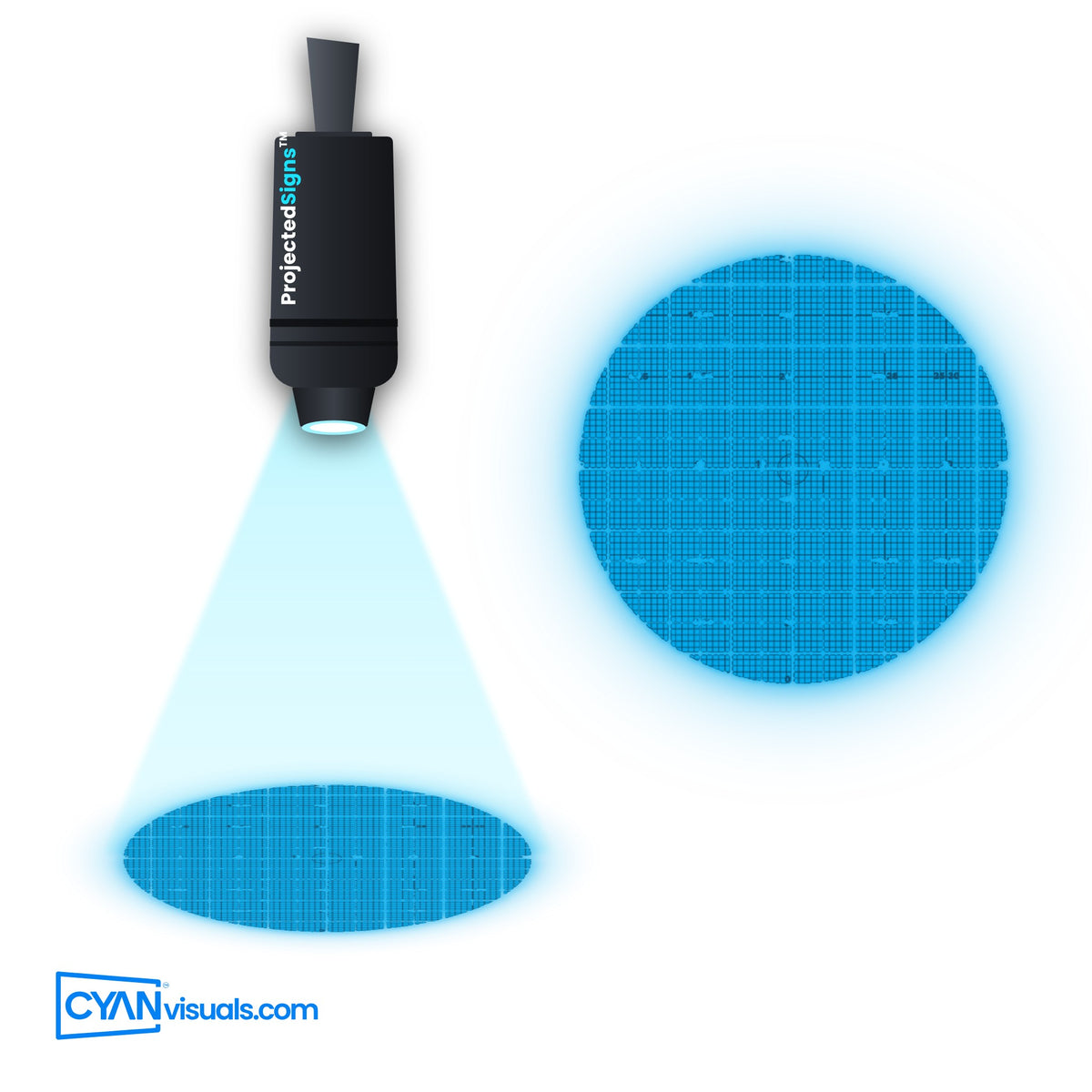 Monochrome Grid gobo projected on the floor by a ProjectedSigns LED sign projector
