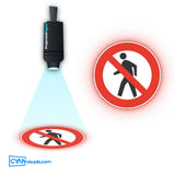 No Pedestrians Prohibited Sign gobo projected on the floor by a ProjectedSigns LED sign projector