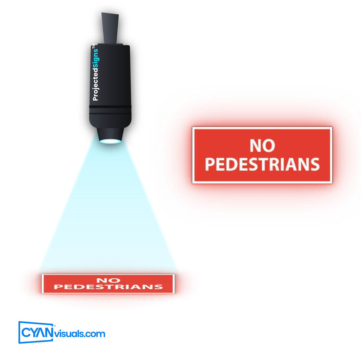 No Pedestrians Rectangle gobo projected on the floor by a ProjectedSigns LED sign projector