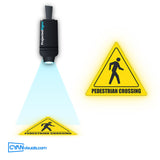 Pedestrian Crossing Triangle gobo projected on the floor by a ProjectedSigns LED sign projector
