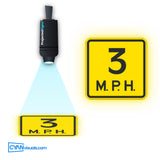Speed Limit 3 MPH gobo projected on the floor by a ProjectedSigns LED sign projector