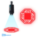 STOP 4-Way gobo projected on the floor by a ProjectedSigns LED sign projector
