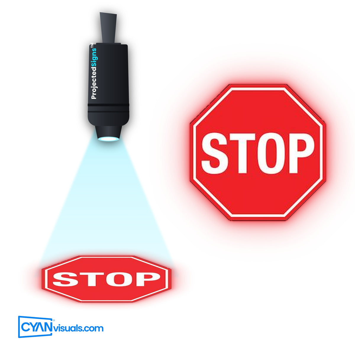 STOP Sign gobo projected on the floor by a ProjectedSigns LED sign projector