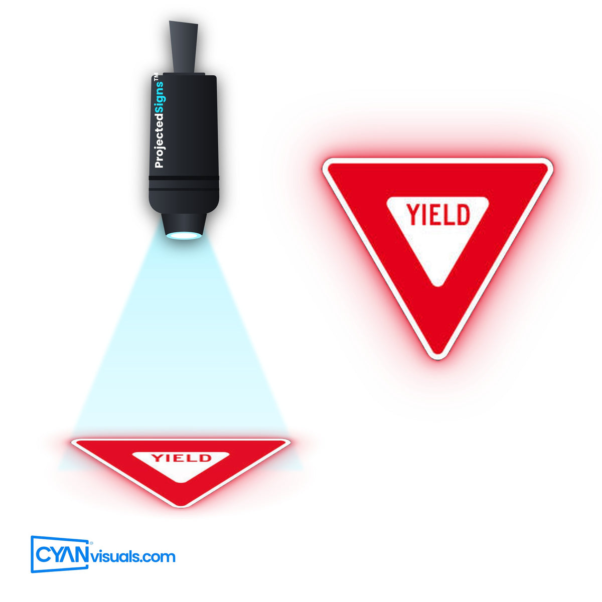 YIELD Triangle gobo projected on the floor by a ProjectedSigns LED sign projector