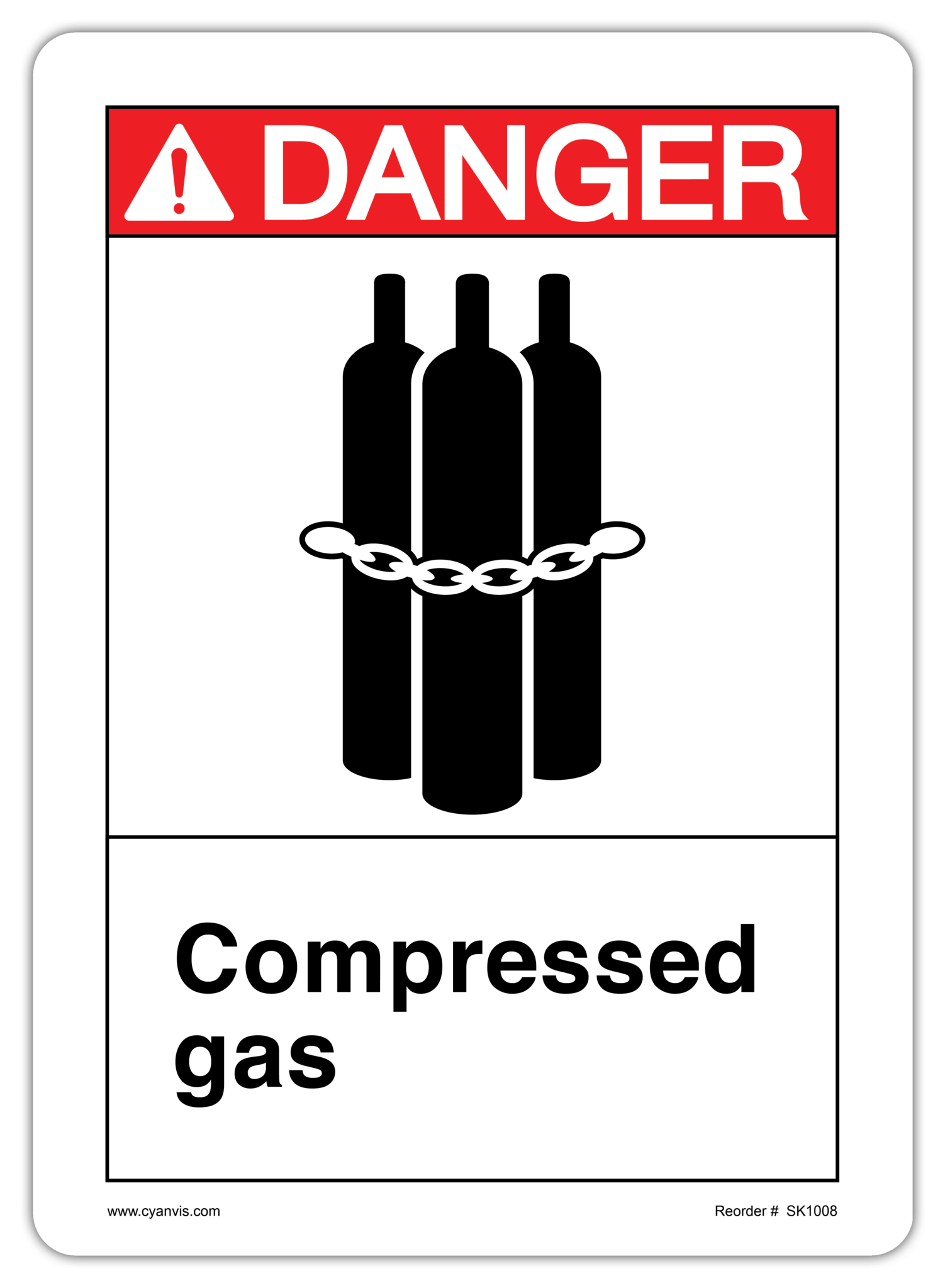 Safety Sign: ANSI - Danger - COMPRESSED GAS - CYANvisuals